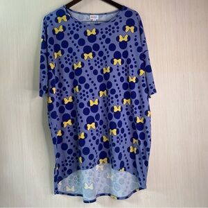 LuLaRoe Women’s Short Sleeve Hi-Lo Minnie Mouse Disney Tee Blue Polka Dot XL